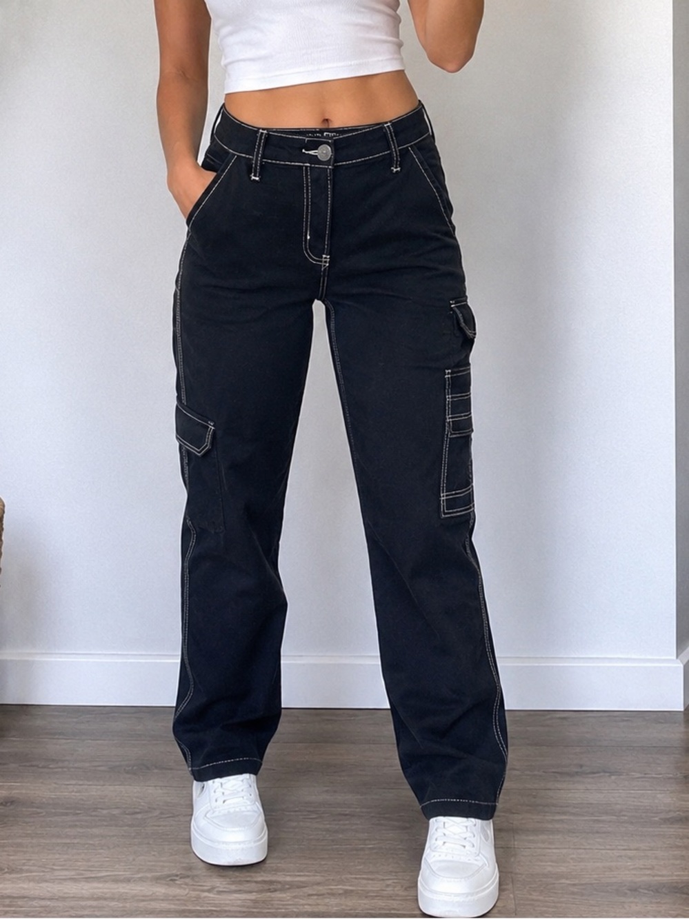Hot Kiss Black Utility Cargo Pants Juniors Size 11 Straight Leg Y2K